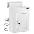 AdirOffice Through The Wall Drop Box Safe (Black/Grey/White) - Durable Thick Steel w/Adjustable Chute - Mail Vault for Home Office Hotel Apartment (White)