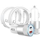Car Charger [Apple MFi Certified], 2 Pack 48W Dual Port USB C Car Charger All Metal iPhone Fast Car Adapter with 2x3ft Lightning Cable, PD/QC 4.0 Type C Fast Charging for iPhone/iPad/Airpods and More