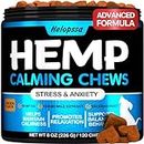 Hemp Calming Chews for Dogs with Anxiety and Stress - Dog Calming Treats - Dog Anxiety Relief - Storms, Barking, Separation - Valerian Root - L-Tryptophan - Hemp Oil - Made in USA - 120 Soft Chews