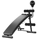 Goplus Adjustable Sit up Bench, Incline/Decline Curved Slant Board Equipment with 2 Resistance Bands, Sit ups Bench with Speed Ball for Full Body Workout Strength, Ab Bench for Home Gym