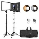 NEEWER LED Video Lighting Kit with 70inch Light Stand， 2-Pack 384 LED Soft Video Light， Built-in Lithium Battery 3200K-5600K CRI 97+ Ultra-thin On Camera Light Panel for YouTube Photography Shooting