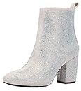 Jeossy Women's 9637 Point Toe Heeled Boots, Dressy Block Heel Ankle Booties with Side Zipper, Block Heeled-9637-nude Shiny, 6 US