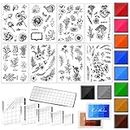 26 Pieces Acrylic Stamp Blocks Tools Set Including 8 Plants and Flower Silicone Clear Stamps Seal 6 Stamp Blocks 12 Craft Ink Pads Decorative Clear Stamps for Scrapbooking Card Making Journaling