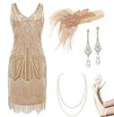 BABEYOND Women s Flapper Dresses Set 1920s V Neck Beaded Fringed Great Gatsby Dress with Accessories Set
