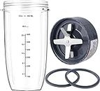 New Blender Cup and Blade Replacement Parts 32oz Cup and Extractor Blade and 2 Rubber Gaskets 4-Piece Compatible with High-Speed Blender/Mixer System 600W/900W Series