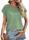 Dokotoo Womens Summer Tops Casual T Shirts for Women Fashion Short Cap Sleeve Crewneck Tees Blouses Loose Fit Basic Solid Tshirts Tops for Women Trendy Green Medium
