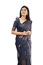 Sidhidata Textile Womens Banarasi Silk Saree with Blouse Perfect for Every Occasion (Fizzaa_Free Size) (Navy Blue)