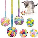 Retro Shaw Cat Toys Ball, Woolen Yarn Toy Balls with Bell and Fuzzy Balls, Interactive for Indoor Cats Kittens, Kitten Chew Toys, 6 Pack