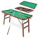 Costway Folding Pool Table Set, Portable Billiards Table Game w/Foldable Legs, Adjustable Foot Levelers, Leather Protected Corners, 2 Cues, 2 Chalks, 16 Balls, Triangle, Brush