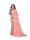 Jaanvi Kanjivaram Sari en soie pur coton doux avec motif floral pour femme avec travail Zari doré pur et chemisier non cousu, rose, taille unique
