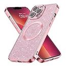 GaoBao Magnetic Case for iPhone 13 Pro Max [Compatible with Magsafe] Slim Fit Glitter Luxury Bling Shockproof Protective Women Girls Phone Cases Covers for iPhone 13 Pro Max 6.7'', Pink Glitter