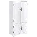 HOMCOM Accent Kitchen Pantry, Floor Cupboard Storage Cabinet with Adjustable Shelves and Doors, White