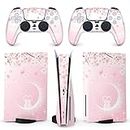 BelugaDesign Sakura Cat Skin PS5 | Anime Moon Heart Cherry Blossom Japanese | Cute Kawaii Vinyl Cover Wrap Sticker Console Controller | Compatible with Sony Playstation 5 (PS5 Disc, Pink White)