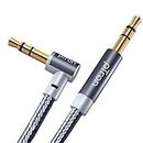 pTron 3.5mm Male to Male Stereo Aux Cable, compatible with Smartphones/Tablets, 90 Degree Gold-plated Connectors, Solero A15 Tangle-free Metal Shell Audio Cable (Nylon Braided, 1.5M, Grey)