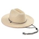 LADYBRO Womens Panama Hat Wide Brim Fedora Hat Women Men Straw Sunhat Chinstrap Foldable Beige