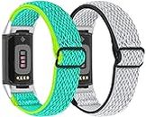 TenCloud 2-Pack Bands intended for Fitbit Charge 5 Women Men Waterproof Elastic Stretchy Loop Soft Nylon Strap Replacement Bands intended for Charge 5 Activity Tracker (Teal,Pale)