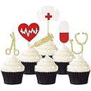 Unimall Global 24Pcs Glitter Nursing Cupcake Toppers Nurse Graduierung Cupcake Topper Medical Rn Themed Geburtstagsfeier Kuchen Dekoration Picks Nursing Cupcake Toppers