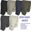 Mens Cargo Shorts Combat Multi Pocket Elasticated Waist Size Plain Lightweight