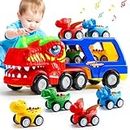 KmmiFF Toddler Toys for 2 3 4 Year Old Boys Gifts,5-Pieces Monster Truck Toys for Kids 2-4,Dinosaur Car Toys for Boys Age 2 3 4 5 6,Pull Back Cars for Toddler Toys for 2-5 Year Old Girl Birthday Gifts