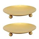 YYaaloa 2 Pack Gold Decorative Iron Plate Candle Holder 4.33'' Candle Stand Candle Plate for LED & Wax Candles, Incense Cones, Spa, Weddings (Gold-2 Pack)
