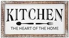 SANY DAYO HOME Kitchen The Heart of The Home Wall Signs 16 x 9 inches Rustic Real Wood Framed Hanging Art for Home and Kitchen Farmhouse Decor