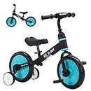 UBRAVOO Trike to Bike Riding Tricycles for Boys Girls, Fit 'n Joy Kids Balance Bike with Pedals & Training Wheels Options, 4-in-1 Starter Toddler Training Bicycle (Blue)