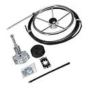 R RUR Boat Steering System, Outboard Rotary Steering Kit with 16ft Boat Steering Cable and 13.5-Inch Stainless Steering Wheel for Boat