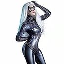 F FABOBJECTS® Women Spider Pattern Bodysuit Halloween Superhero Girl Cosplay Costume Catsuit Stretch Jumpsuit Faux Leather Romper