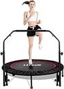FirstE 48" Foldable Fitness Trampolines, Rebound Recreational Exercise Trampoline with 4 Level Adjustable Heights Foam Handrail, Jump Trampoline for Kids and Adults Indoor&Outdoor