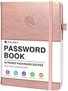 DRAPHY Password Book with Alphabetical Tabs. Medium Size Internet Password Keeper for Logins, and Web Addresses. Leatherette Hardcover Password Log Notebook & Organizer for Home and Office (Rose Gold)
