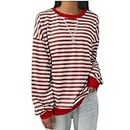 Warehouse Sale Clearance Y2K Womens Tops Trendy Striped Long Sleeve Ladies Blouses Casual Overszied Crewneck Sweatshirt for Women UK Spring Fall Ldies Pullover Tops Cute Girls School Outerwear