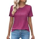 Women's Short Sleeve T Shirts Summer Casual Crewneck Solid Color Basic Tops Loose Fit Tees Dressy Going Out Blouse Clothes B-123