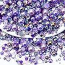 Towenm 60g Mix Pearls and Rhinestones, Flatback Rhinestones and Pearls for Crafts Tumblers Shoes Nails Face Art, 2mm-10mm Mixed Sizes Half Pearls and Rhinestones, Purples