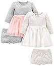 Simple Joys by Carter's Girls' 2-Pack Long-Sleeve Dress Set with Bloomers, Pink/Gray, 24 Months