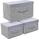 House of Quirk 3 Pack Foldable Storage Bin with Lid and Handle, Versatile Storage Baskets Boxes for Toys, Clothes, Papers, Books, Makeups (Wave, Grey)