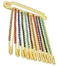 Nyamah Sales Women’s Gold-plated Diamond Safety Pins Saree Pins Brooch for Art Craft Sewing Jewelry Making 12 PCS (Multicolor Diamond)