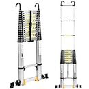 BOWEITI Telescoping Ladder, Aluminum Collapsible Ladder w/Non-Slip Feet, Lightweight RV Compact Ladder, Telescopic Ladder for RV, Household, Outdoor, 330lbs Capacity Extension Ladder (26.2FT)