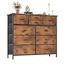 LUKGEL Wide Dresser with 10 Large Drawers, Storage Fabric Drawer Unit for Bedroom Living Room Closet Entryway, Sturdy Metal Frame, 11.8" D x 39.4" W x 38.7" H, Rustic Brown