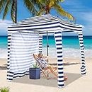 Tangkula 6x6 Ft Beach Cabana, Portable Beach Canopy with Detachable Sidewall, 8 Sandbags, 2 Tier Vent, Easy Setup Sun-Protection Outdoor Beach Umbrella Shelter with Carrying Bag for Family