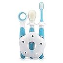 Luv Lap Baby Training Manual Toothbrush Set for Kids with Anti Choking Shield, Teeth Tongue Cleaner, Baby Oral Hygiene, 3 pcs, (White/Blue)