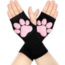 Nydotd Cat Paw Pad Mittens Gloves Kawaii Pink 3D Claw Fingerless Cute Cat Cosplay Gloves Sleeve for Girls Party, Black 2, Short