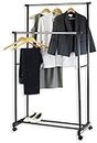 SimpleHouseware Clothing Rack Double Rod Portable Hanging Garment Rack, Black