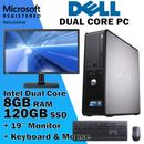 DELL Desktop PC Computer 19" Monitor Bundle with Windows 10 Dual Core 8GB 120GB