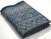 Sophia-Art California King/King/Twin Size Bohemian Hand Block Ajrakh Vintage Print Couvre-lit Kantha Blanket Bed Cover, Sofa Cover Hand Stitch Throw Quilt (Blue-Yellow, King 90 * 108 inches)