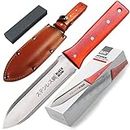 Hori Hori Garden Knife [7 Inches, Japanese Stainless Steel] Durable Gardening Tool for Weeding, Digging, Cutting & Planting with Leather Sheath and Sharpening Stone
