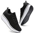 DADAWEN Women's Slip On Breathable Mesh Walking Tennis Shoes Lightweight Comfort Wedge Platform Casual Sneakers for Gym Travel Work (Size:US5-US12), Black, 7