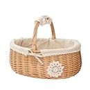 Wicker Picnic Basket - Hand Woven Willow Picnic Hamper, Wicker Tray with Fabric Lining | Kids Toy Storage Gift Packing Basket, Easter Basket Empty Gift Basket for Fruit Candy Wine Wedding Natural