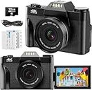 56MP Autofocus Digital Camera with 16X Digital Zoom, 4K Vlogging Camera for YouTube with 3.0'' 180° Flip Screen, Video Camera with Two 1500mAh Batteries & 32G SD Card for Beginners, Adults, Kids