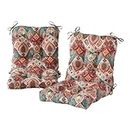 Outdoor Chair Cushions, Pack of 2 Chair Cushions with Back Seat, Tufted Thick Seat & Round Back Wicker Chair Cushions for Patio Furniture, Back Cushion with Ties, Garden Chair (Painted Desert)