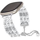 Kompatibel mit Fitbit Versa 4 und Versa 3 Bändern, verstellbares Perlen-Armband, kompatibel mit Fitbit Sense 2 Bändern und Sense 1 Armbändern (versa3/sense, silberfarben)